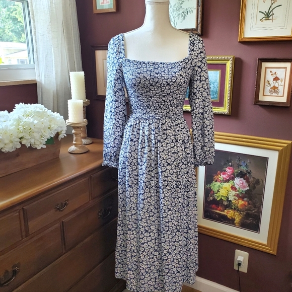 J. CREW XXS floral cottagecore blue and yellow dress Re-imagined - Picture 5 of 15